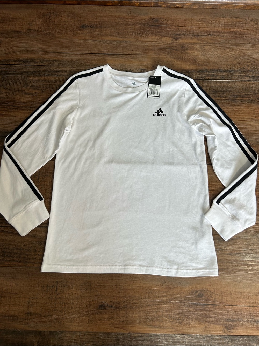NWT adidas Solid White Long-Sleeve Shirt with Black Stripes Boys L